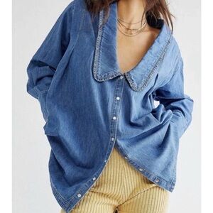 Free People Charlie Button Denim Shirt Tunic